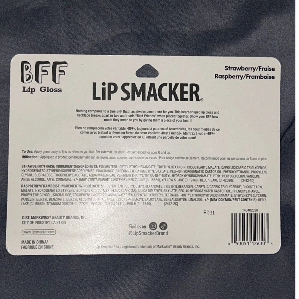 Lip Smacker BFF Lip Gloss and Necklace Set Strawberry Raspberry Heart New